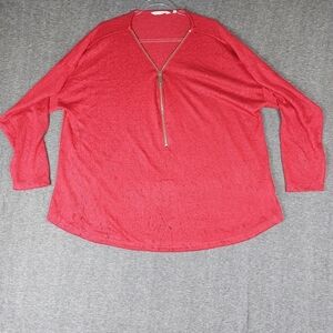 SOFT SURROUNDINGS WOMENS BRIGHT RED VALENTINA ZIP LONG SLEEVE SWEATER SIZE 3X